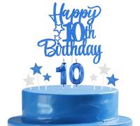mciskin Royal Blue 10th Birthday Candles Cake Toppers Set,10th Birthday Decorations for Boy,Sapphire Number 10 Candle for Cake,Royal Blue and Silver Star Cake Toppers for Girls Boys Birthday Party