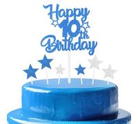 mciskin Royal Blue 10th Birthday Decorations for Boys,Personalised Happy 10th Birthday Cupcake Toppers for Cake,Glitter Royal Blue Cake Toppers for Girls Boys Women Men Party Favor Supplies Decor