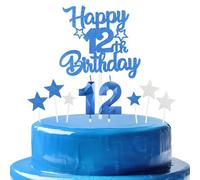 mciskin Royal Blue 12th Birthday Candles Cake Topers Set,Boys 12th Birthday Decorations,Royal Blue Number 12 Candle for Cake,Personalised Cupcake Toppers with Star for Girl Boy Birthday Party Supplies