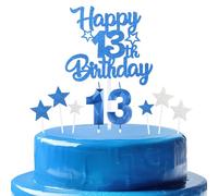 mciskin Royal Blue 13th Birthday Candles Cake Topers Set,Boys 13th Birthday Decorations,Royal Blue Number 13 Candle for Cake,Personalised Cupcake Toppers with Star for Girl Boy Birthday Party Supplies
