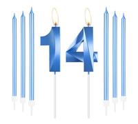 mciskin Royal Blue 14th Birthday Candles Set,Number 14 Candle for Cake with Long Thin Candles,14th Birthday Decorations for Boys Girls,Blue Candle Sapphire Cake Decorations for Party,Wedding Supplies