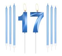 mciskin Royal Blue 17th Birthday Candles Set,Number 17 Candle for Cake with Long Thin Candles,17th Birthday Decorations for Boys Girls,Blue Candle Sapphire Cake Decorations for Party,Wedding Supplies