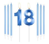 mciskin Royal Blue 18th Birthday Candles Set,Number 18 Candle for Cake with Long Thin Candles,18th Birthday Decorations for Boys Girls,Blue Candle Sapphire Cake Decorations for Party,Wedding Supplies