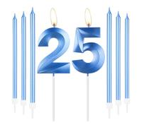 mciskin Royal Blue 25th Birthday Candles Set,Number 25 Candle for Cake with Long Thin Candles,25th Birthday Decorations for Boys Girls,Blue Candle Sapphire Cake Decorations for Party,Wedding Supplies