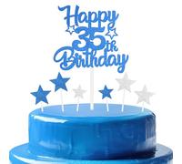 mciskin Royal Blue 35th Birthday Decorations for Men,Personalised Happy 35th Birthday Cupcake Toppers for Cake,Glitter Royal Blue Cake Toppers for Girls Boys Women Men Party Favor Supplies Decor