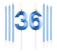 mciskin Royal Blue 36th Birthday Candles Set,Number 36 Candle for Cake with Long Thin Candles,36th Birthday Decorations for Men Women,Blue Candle Sapphire Cake Decorations for Party,Wedding Supplies