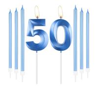 mciskin Royal Blue 50th Birthday Candles Set,Number 50 Candle for Cake with Long Thin Candles,50th Birthday Decorations for Men Women,Blue Candle Sapphire Cake Decorations for Party,Wedding Supplies