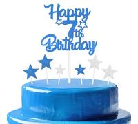 mciskin Royal Blue 7th Birthday Decorations for Boys,Personalised Happy 7th Birthday Cupcake Toppers for Cake,Glitter Royal Blue Cake Toppers for Girls Boys Women Men Party Favor Supplies Decor