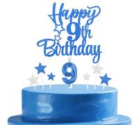 mciskin Royal Blue 9th Birthday Candles Cake Toppers Set,9th Birthday Decorations for Boy,3D Number 9 Candle for Cake,Royal Blue Candles Silver Star Cupcake Toppers for Girls Boys Birthday Party