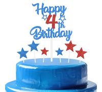 mciskin Royal Blue and Red 4th Birthday Decorations for Boy,Personalised Cake/Cupcake Toppers with Star,Glitter Royal Blue & Red Happy 4th Birthday Toppers for Girls Boys Kits Party Favor Supplies