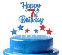 mciskin Royal Blue and Red 7th Birthday Decorations for Boy,Personalised Cake/Cupcake Toppers with Star,Glitter Royal Blue & Red Happy 7th Birthday Toppers for Girls Boys Kits Party Favor Supplies