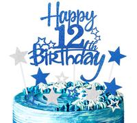mciskin Royal Blue Happy 12th Birthday Cake Toppers for Cake,Girls Boys 12th Birthday Decorations,Personalised 12 Cake Toppers,Royal Blue Cake Decorations for Girls Boys Birthday Party Supplies