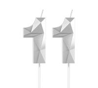 mciskin Silver 11th Birthday Candles, 11th Birthday Decorations for Girl Boy,3D Number 11 Candles for Cake, Pearl Silver Candle Cake Topper Decorations for Birthday Party Weddings Anniversary Supplies