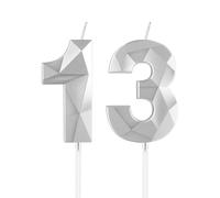 mciskin Silver 13th Birthday Candles, 13th Birthday Decorations for Girl Boy,3D Number 13 Candles for Cake, Pearl Silver Candle Cake Topper Decorations for Birthday Party Weddings Anniversary Supplies
