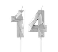 mciskin Silver 14th Birthday Candles, 14th Birthday Decorations for Girl Boy,3D Number 14 Candles for Cake, Pearl Silver Candle Cake Topper Decorations for Birthday Party Weddings Anniversary Supplies