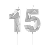 mciskin Silver 15th Birthday Candles, 15th Birthday Decorations for Girl Boy,3D Number 15 Candles for Cake, Pearl Silver Candle Cake Topper Decorations for Birthday Party Weddings Anniversary Supplies
