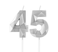 mciskin Silver 45th Birthday Candles, 45th Birthday Decorations for Women Men,3D Number 45 Candles for Cake,Silver Candle Cake Topper Decorations for Birthday Party Weddings Anniversary Supplies