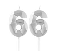 mciskin Silver 66th Birthday Candles, 66th Birthday Decorations for Women Men,3D Number 66 Candles for Cake,Silver Candle Cake Topper Decorations for Birthday Party Weddings Anniversary Supplies
