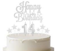 mciskin Silver Birthday Candles Set,Girl Boy 14th Birthday Decorations,Number 14 Candle for Cake,Silver Candles Cake Toppers with Star for Girls Boys Birthday Party Anniversary Decorations
