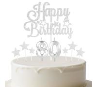 mciskin Silver Birthday Candles Set,Women Men 80th Birthday Decorations,Number 80 Candle for Cake,Silver Candles Cake Toppers with Star for Women Men Birthday Party Anniversary Decorations
