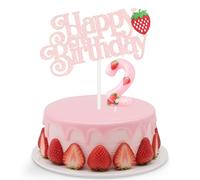 mciskin Strawberry 2nd Birthday Candles Set,Pink Number 2 Candle for Cake,2nd Birthday Decorations for Girls,Pink Candles Strawberry Cake Toppers for Boys Girls Birthday,Berry Themed Party Supplies