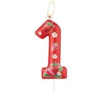 mciskin Strawberry Birthday Candles,Berry First Birthday Decorations,Red Number 1 Candles for Cake,Girls 1st Birthday Decorations,Red Strawberry & Berry Themed Party Supplies for Fruit Cake Décor