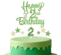 mciskin Tender Green 2nd Birthday Candles Cake Toppers Set,3D Number 2 Candle for Cake,Light Green Candles Yellow Star Toppers for Girls Boys 2nd Birthday Decorations Party Supplies