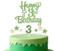 mciskin Tender Green 3rd Birthday Candles Cake Toppers Set,3D Number 3 Candle for Cake,Light Green Candles Yellow Star Toppers for Girls Boys 3rd Birthday Decorations Party Supplies