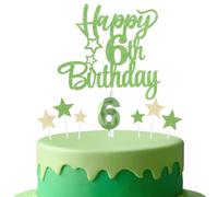 mciskin Tender Green 6th Birthday Candles Cake Toppers Set,3D Number 6 Candle for Cake,Light Green Candles Yellow Star Toppers for Girls Boys 6th Birthday Decorations Party Supplies