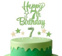 mciskin Tender Green 7th Birthday Candles Cake Toppers Set,3D Number 7 Candle for Cake,Light Green Candles Yellow Star Toppers for Girls Boys 7th Birthday Decorations Party Supplies