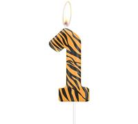 mciskin Tiger Birthday Candles, Tiger Number 1 Candles, Girls Boys 1st Birthday Decorations,Black Yellow Stripes Print Candles for Cake, Jungle Animal Themed Party Decorations Supplies for Birthday