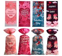mciskin Valentine's Day Cellophane Gift Bags, Plastic Treat Gift Bags for Happy Valentine's, Colorful Wrap Bags for Sweets, Personalized Valentine's Gift for Her, Candy Goodie Bag for Party Favors