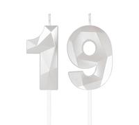 mciskin White 19th Birthday Candles, 3D Number 19 Candles for Cake, Girls Boys 19th Birthday Decorations,Pearl White Candle Cake Topper Decorations for Birthday Party Weddings Anniversary Supplies