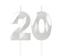 mciskin White 20th Birthday Candles, 3D Number 20 Candles for Cake, Girls Boys 20th Birthday Decorations,Pearl White Candle Cake Topper Decorations for Birthday Party Weddings Anniversary Supplies