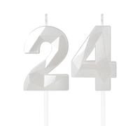 mciskin White 24th Birthday Candles, 3D Number 24 Candles for Cake, Girls Boys 24th Birthday Decorations,Pearl White Candle Cake Topper Decorations for Birthday Party Weddings Anniversary Supplies