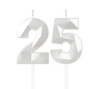 mciskin White 25th Birthday Candles, 3D Number 25 Candles for Cake, Girls Boys 25th Birthday Decorations,Pearl White Candle Cake Topper Decorations for Birthday Party Weddings Anniversary Supplies