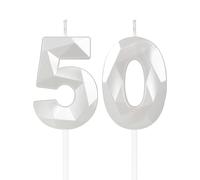 mciskin White 50th Birthday Candles, 3D Number 50 Candles for Cake, Women Men 50th Birthday Decorations,Pearl White Candle Cake Topper Decorations for Birthday Party Weddings Anniversary Supplies