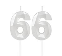 mciskin White 66th Birthday Candles, 3D Number 66 Candles for Cake, Women Men 66th Birthday Decorations,Pearl White Candle Cake Topper Decorations for Birthday Party Weddings Anniversary Supplies