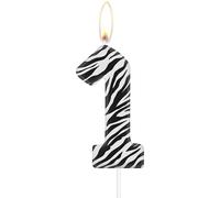 mciskin Zebra Birthday Candles, Zebra Number 1 Candles, Girls Boys 1st Birthday Decorations,Black White Stripes Print Candles for Cake, Jungle Animal Themed Party Decorations Supplies for Birthday