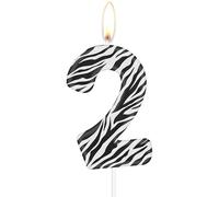 mciskin Zebra Birthday Candles, Zebra Number 2 Candles, Girls Boys 2nd Birthday Decorations,Black White Stripes Print Candles for Cake, Jungle Animal Themed Party Decorations Supplies for Birthday