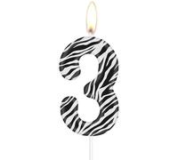 mciskin Zebra Birthday Candles, Zebra Number 3 Candles, Girls Boys 3rd Birthday Decorations,Black White Stripes Print Candles for Cake, Jungle Animal Themed Party Decorations Supplies for Birthday