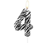 mciskin Zebra Birthday Candles, Zebra Number 4 Candles, Girls Boys 4th Birthday Decorations,Black White Stripes Print Candles for Cake, Jungle Animal Themed Party Decorations Supplies for Birthday