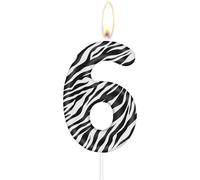 mciskin Zebra Birthday Candles, Zebra Number 6 Candles, Girls Boys 6th Birthday Decorations,Black White Stripes Print Candles for Cake, Jungle Animal Themed Party Decorations Supplies for Birthday