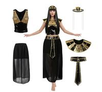 MCJC Egyptian Queen Costume, Black and Gold Goddess Dress, Women's Halloween Cleopatra Outfit with Collar, Belt and Headpiece