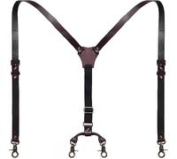 MCKDERWRILL Genuine Leather Suspenders for Men,Heavy Duty Y Back Design Adjustable Suspender with Elastic Straps,Vintage Mens Suspenders Braces,Groomsmen Gift Wedding,2 Types of Back Metal Clips,Brown