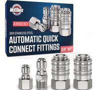 McKillans® 3/8" NPT Automatic Pressure Washer Quick Connect Kit of 4 - Stainless Steel - 3/8" Pressure Washer Quick Connect Fittings - Power Washer NPT 3/8" - PUSH-TO-CONNECT - Upgraded Viton O-Rings