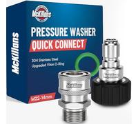 McKillans® M22-14mm Pressure Washer Quick Connect Pair - M22 to 3/8 Quick Connect Pressure Washer Fittings - Power Washer Accessories - Quick Connect Hose Fittings - Hose Adapter Set (Stainless Steel)