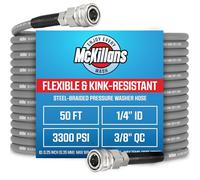 McKillans® QC Installed Pressure Washer Hose 50 ft - Flexible & Kink-Resistant - Steel-Braided & Durable- 3/8" QC Pre-Installed Stainless Steel - Power Washer Hose - High Pressure 1/4" Inner Diameter