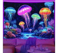 MCKTOM Blacklight Jellyfish Tapestry UV Reactive Wall Hanging Tapestries Fantasy Ocean Glow in The Dark Psychedelic Boho Hippie Wall Posters for Bedroom Living Room Party Backdrop 60X40 inch