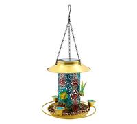 MCLIUJIA Bird Feeder Garden Ornament Metal Panels With 3 Water Feeder Cups Hanging Bird Feeder With Light For Feeding Wild Bird
